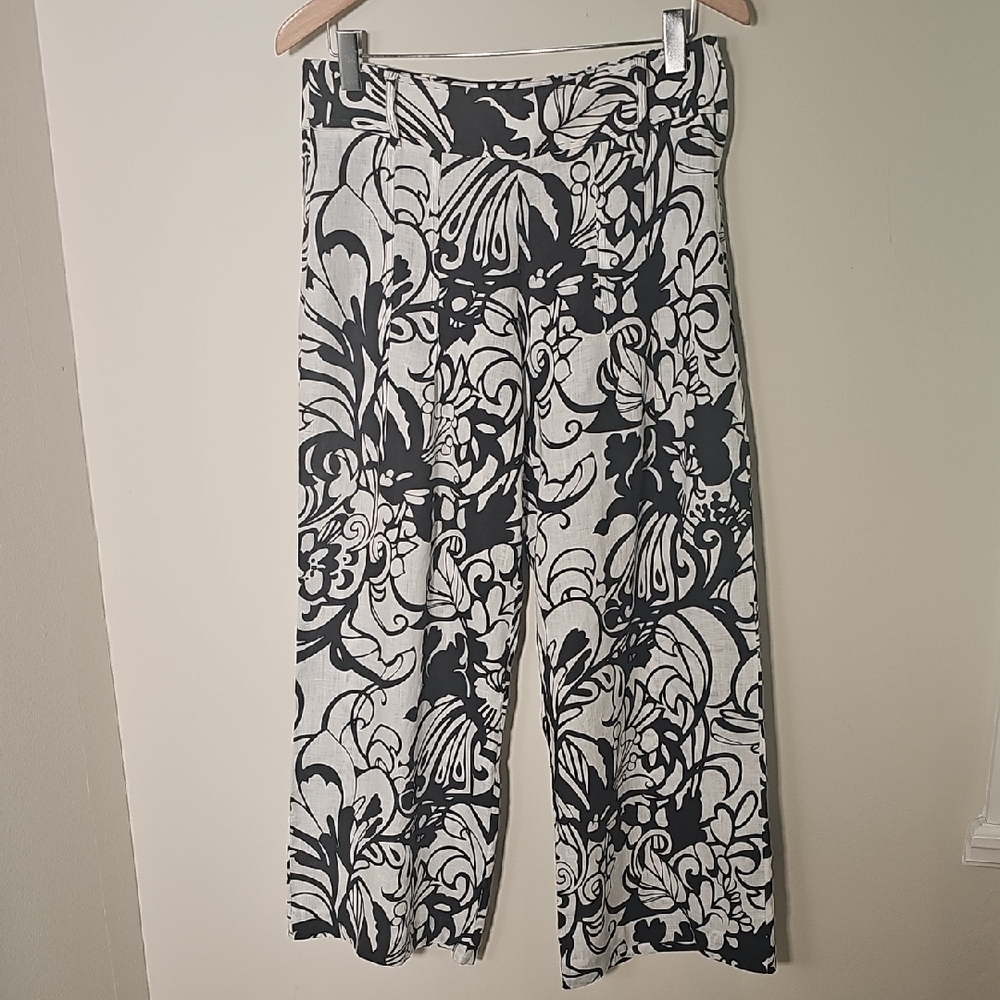 Elie Tahari Black and White Floral Wide Leg Pants. Small To‎ Meduim
